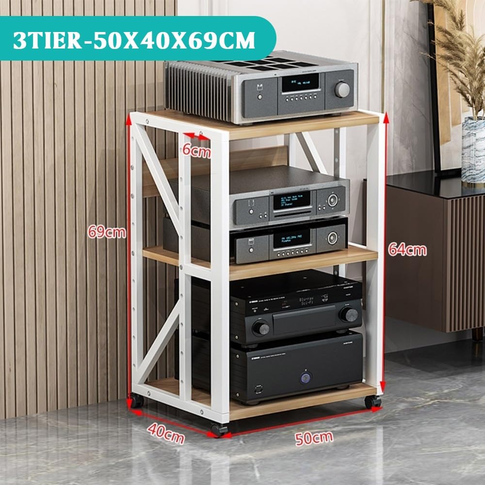 Soporte multimedia AV de 3, 4 o 5 niveles, estante de audio móvil, soporte giratorio de altura ajustable, estante de madera, estante estéreo, armario de almacenamiento multimedia (negro, 3 niveles)