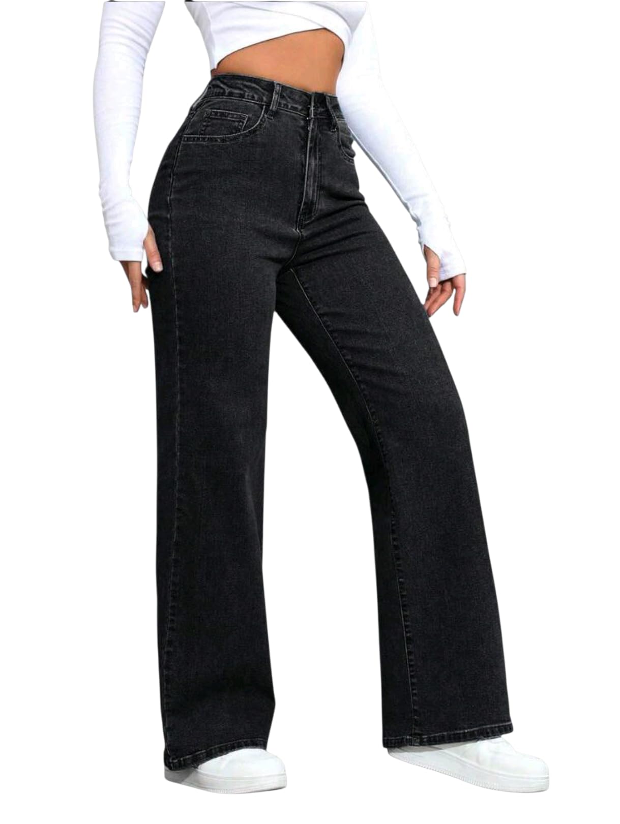 Women’s High Rise Wide Leg Jeans | Relaxed Fit Baggy Denim Pants | Stylish Straight Fit Comfortable Casual Wear Jeans for Women Black-picture-35