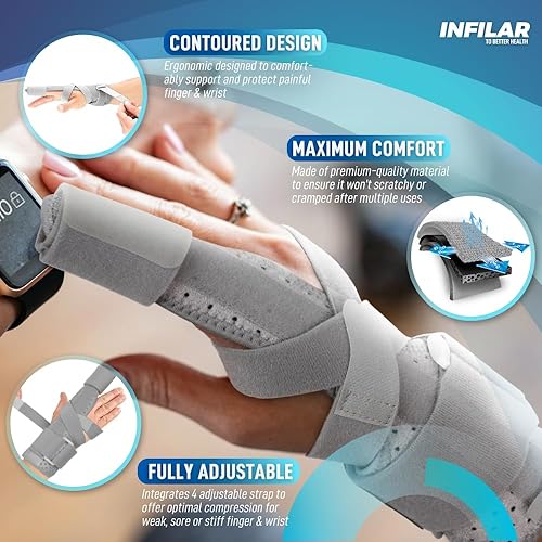 Miniatura 3 de Férula de dedo de gatillo para hombres y mujeres, férula ajustable de uno o dos dedos, soporte completo para la mano y la muñeca, inmovilizador de