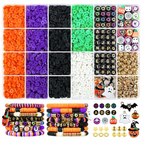 Redtwo 3000 Pcs Halloween Clay Beads for Bracelet Making Kit Halloween Decorations Charms Jewelry Making DIY Crafts for Gifts Party Favors
