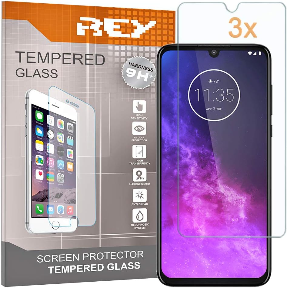 REY 3x Protector de Pantalla para MOTOROLA MOTO ONE ZOOM, Cristal Vidrio Templado Premium