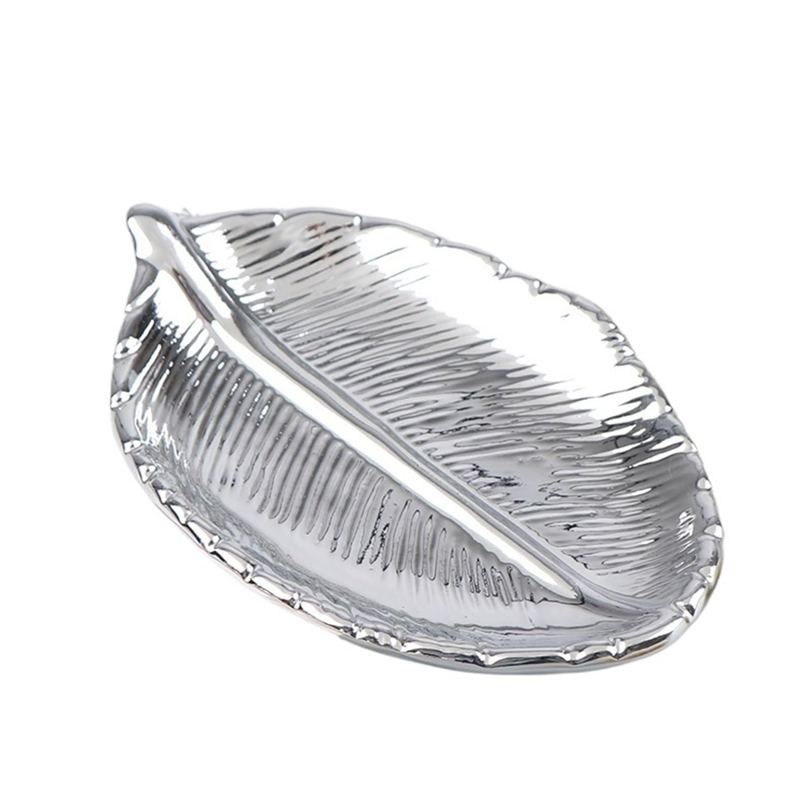 RRYPBOVG Ceramic Jewelry Dish Ceramic Leaves Shaped Dish Dinner Plates Cake Candy Dessert Tray Jewelry Storage Home Decoration Trays Decorative(Silver)