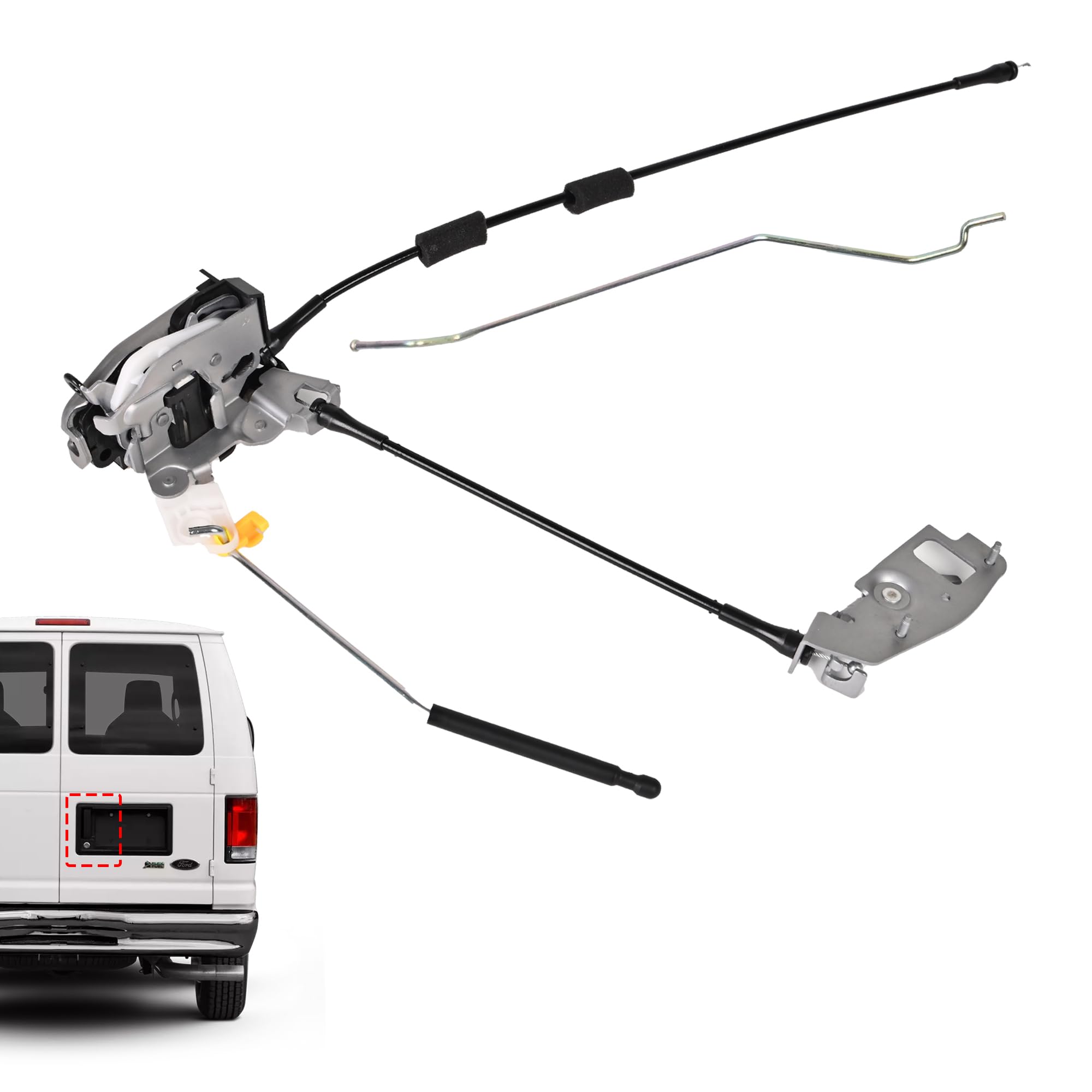 Photo 1 of Rear Right Cargo Door Latch Assembly with Cable & Rod Compatible with Ford E150 E250 E350 Econoline Van 1992-2019 Passenger Side Door Lock Replacement Replaces 6C2Z-15431A02-AA 8C2Z-15431A02-C