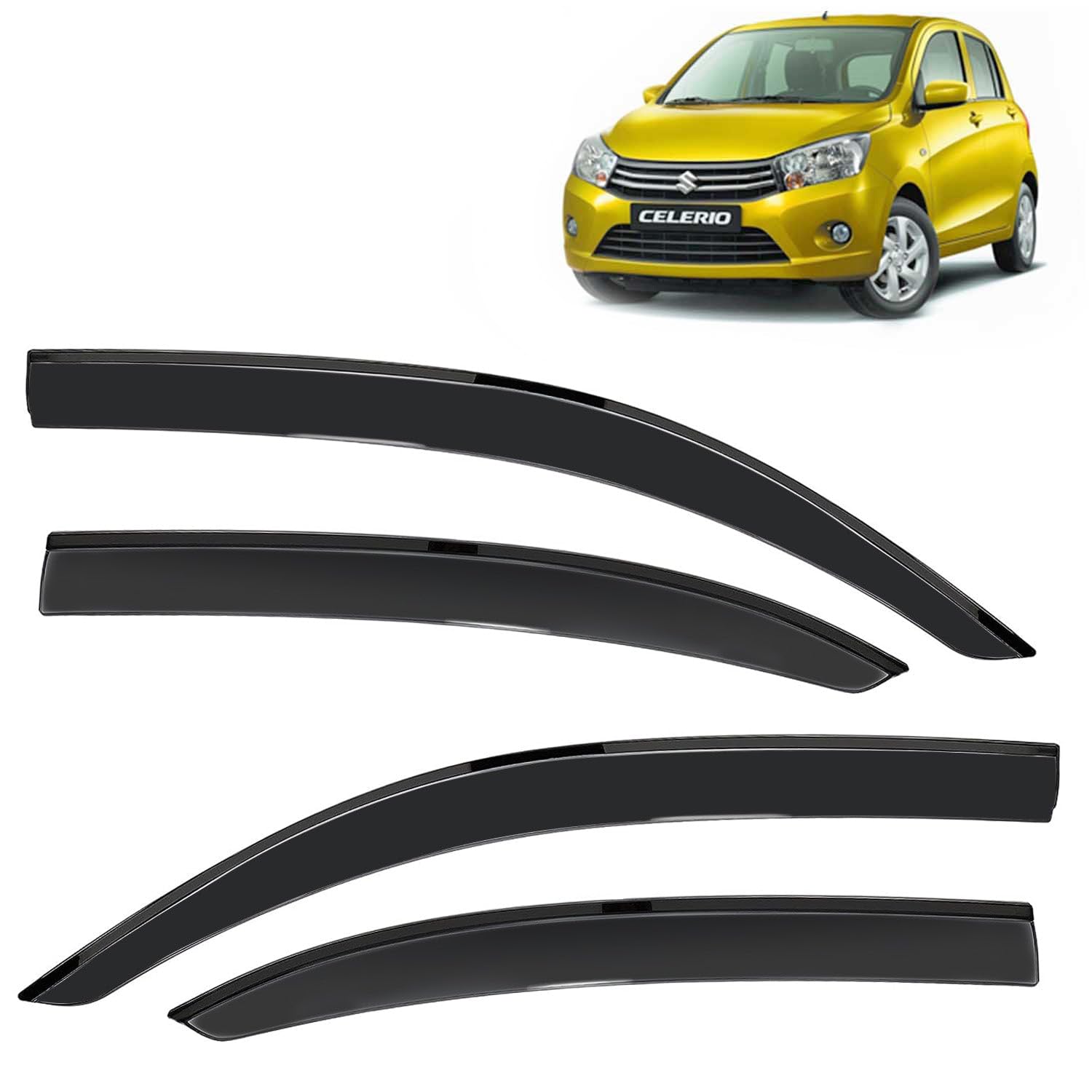 KINGSWAY Accessories Side Window Door Visor Only Compatible with Maruti Suzuki Celerio Year 2014 to 2021 All Model, Premium Range Unbreakable Car Rain Guard Side Rear Wind Deflectors, Set of 4 Pcs
