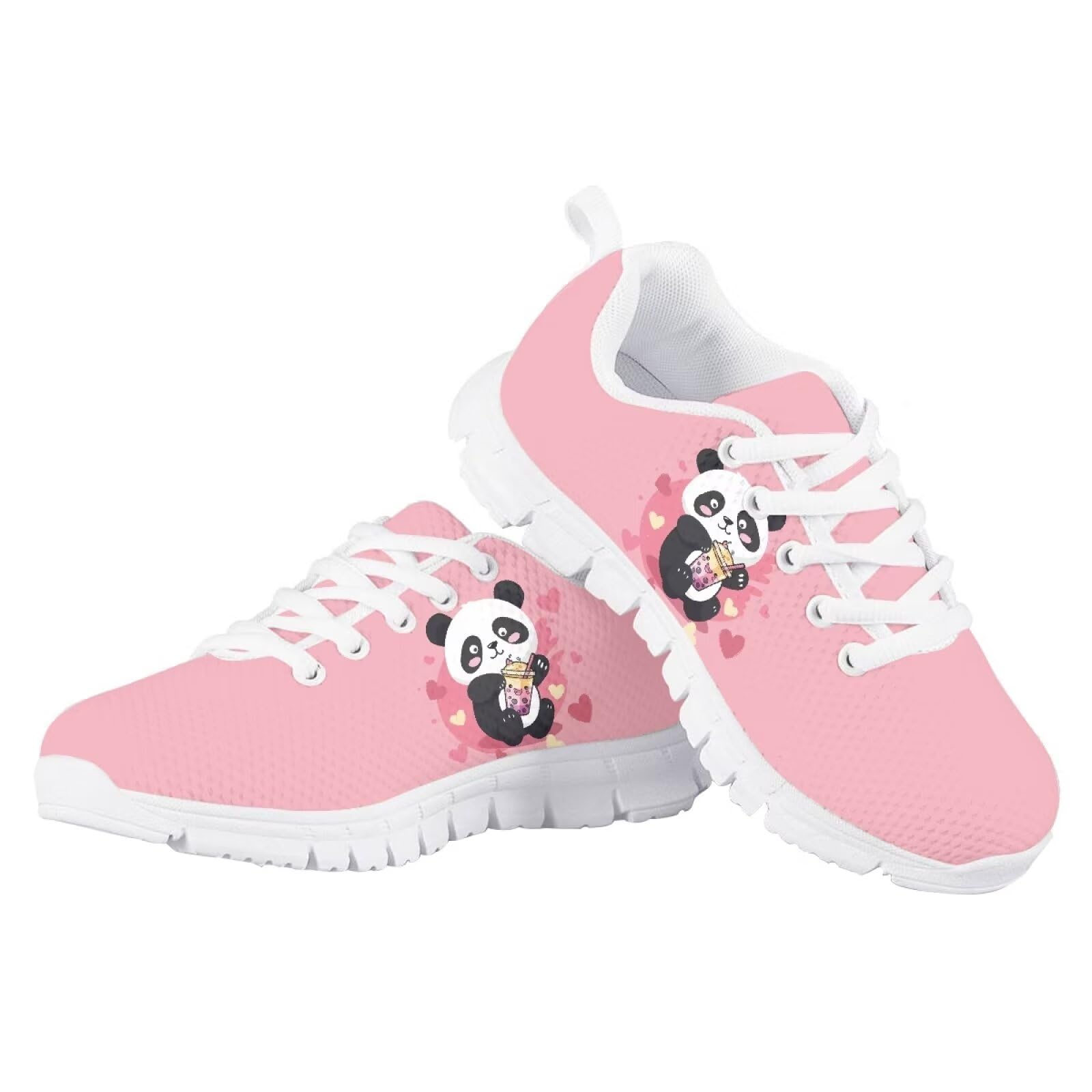 JUDENTIDOS Little & Big Kids Sneakers Pink Cute Panda Lightweight Running Tennis Shoes Breathable Tennis Athletic Shoes