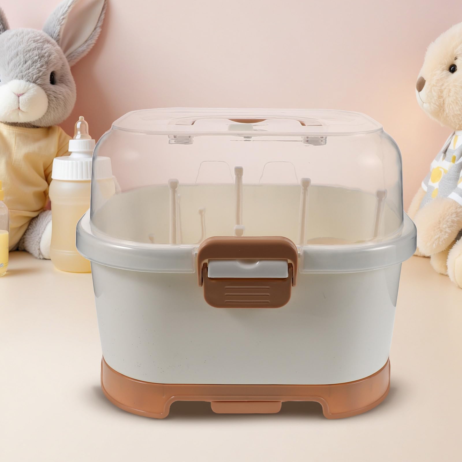 Tofficu Estante para Guardar Biberones, Caja de Almacenamiento para Biberones con Tapa, Organizador Portátil de Plástico, Diseño de Almacenamiento Vertical para Armario de Cocina
