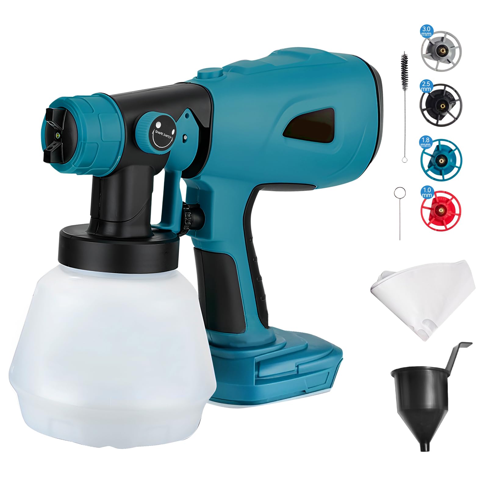 Cordless Paint Sprayer for Makita 18V, Electric HVLP Handheld Paint Spray Gun with 4 Nozzles, 3 Patterns, 1000ML Tank for Home Furniture Fencing Decking Painting (No Battery)
