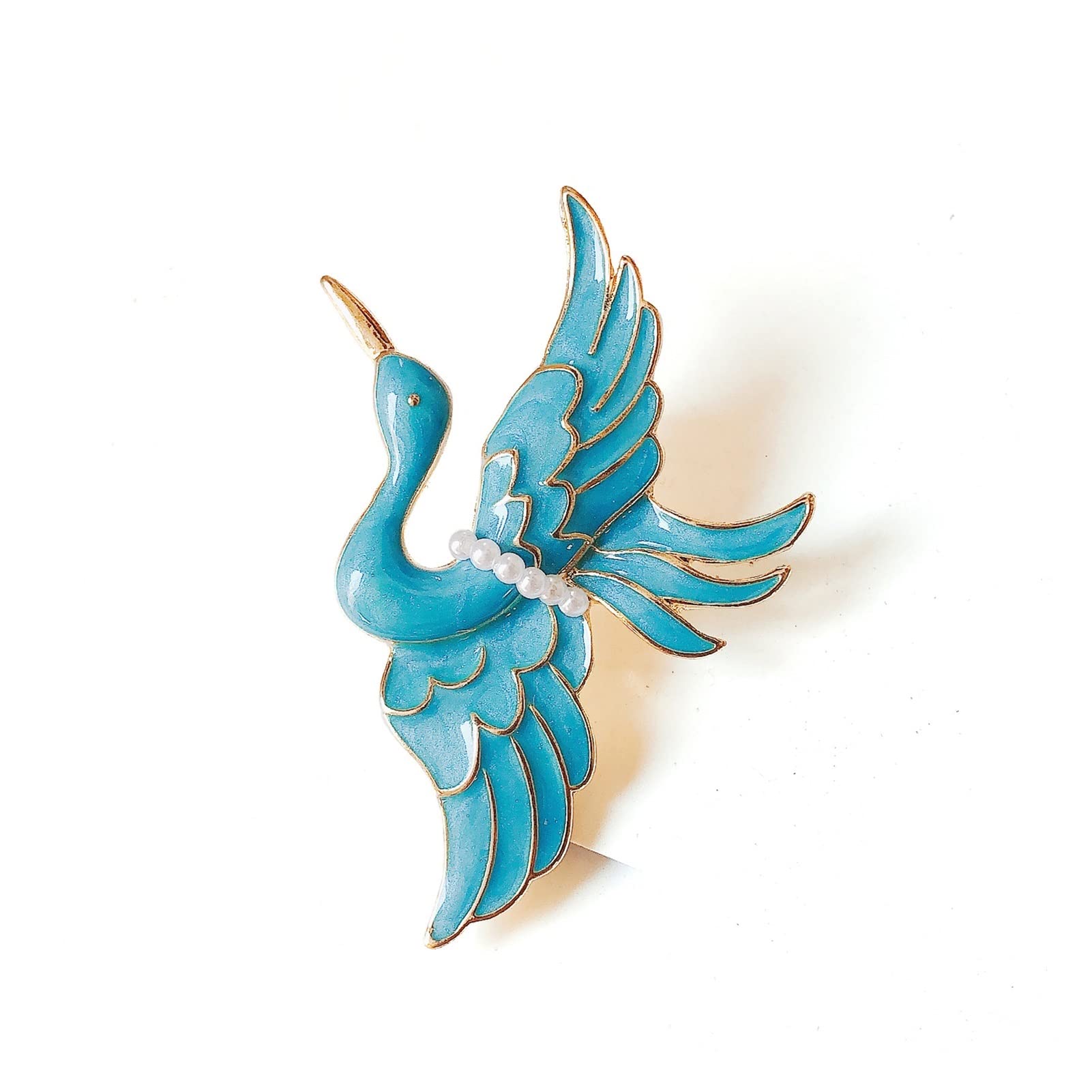 WXKAGF Blaue Emaille-Kranich-Brosche für Damen, Perle, Unisex, Schönheit, Vogel, Tier, Büro, lässige Brosche, Pins, Geschenke