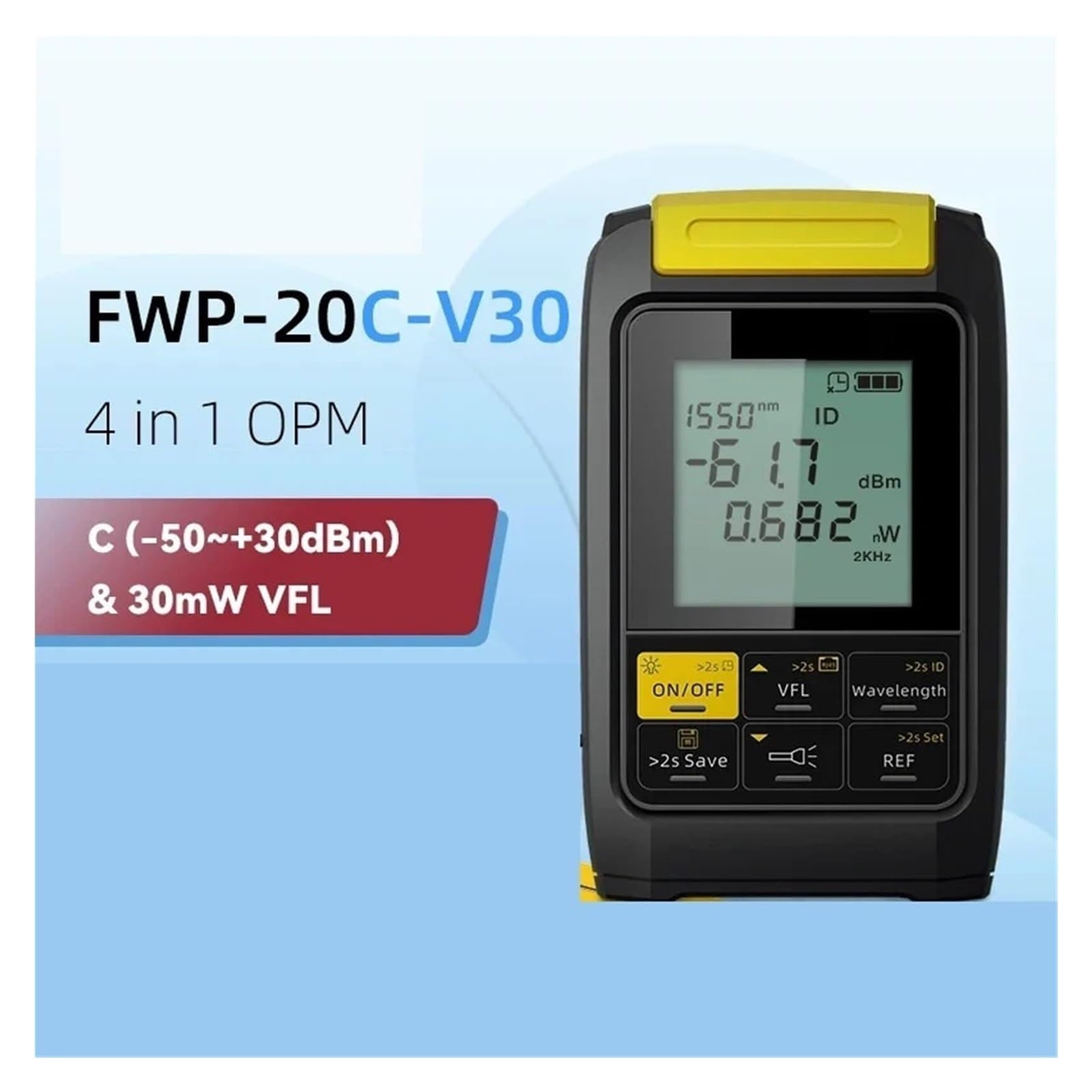 Testeur de Fibre Optique, Testeur De Câbles À Fibres Optiques, Compteur Puissance Optique Multifonction 4 En 1, Localisateur Visuel Défauts Réseau 1mW 20mW 30mW VFL,pour Câbles(FWP 20C V01)