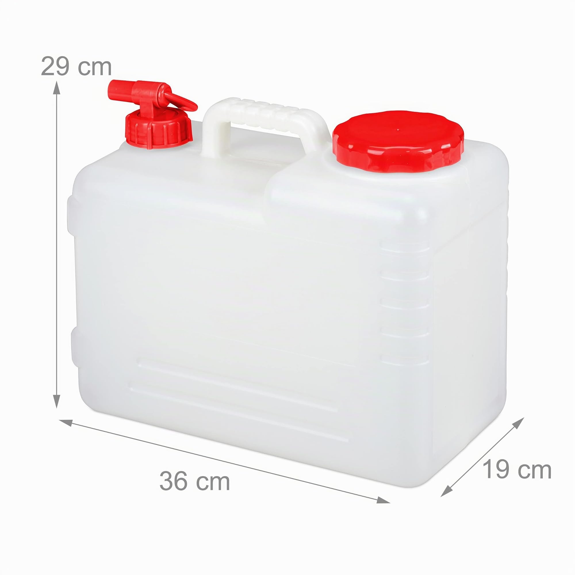 Relaxdays Bidón con Grifo, Tapón de Rosca, Depósito de Agua Potable, para Camping, 15L, Sin BPA, 1 Ud., Blanco & Rojo