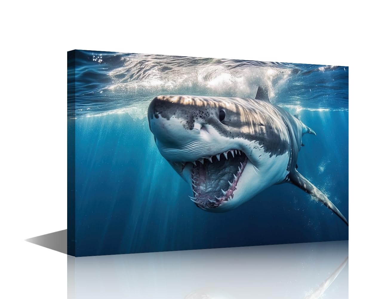 TISHIRON Wall Art for Living Room Sharks in the Depths of the Ocean Office Wall Decor Canvas Prints Underwater Animal Ocean Theme Modern Artwork for Bedroom Bathroom Framed Ready to Hang 36x24 in