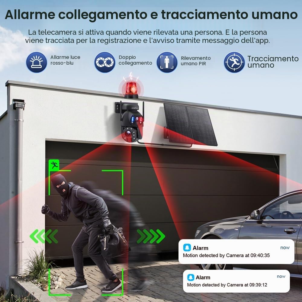 SHIWOJIA 20X Zoom 4G Telecamera Esterno con SIM Scheda 20W Pannello Solare, 6MP 360° PTZ Telecamere Senza Fili da Esterno [Registrazione 24/7], 150M Visione Notturna, Rilevamento del Movimento PIR