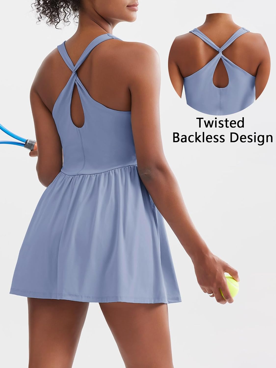 【SALE/国内発送】  Piped Sleeveless Tennis Dress Sexyasasii Women Summer Athletic Tennis Dress with Built in