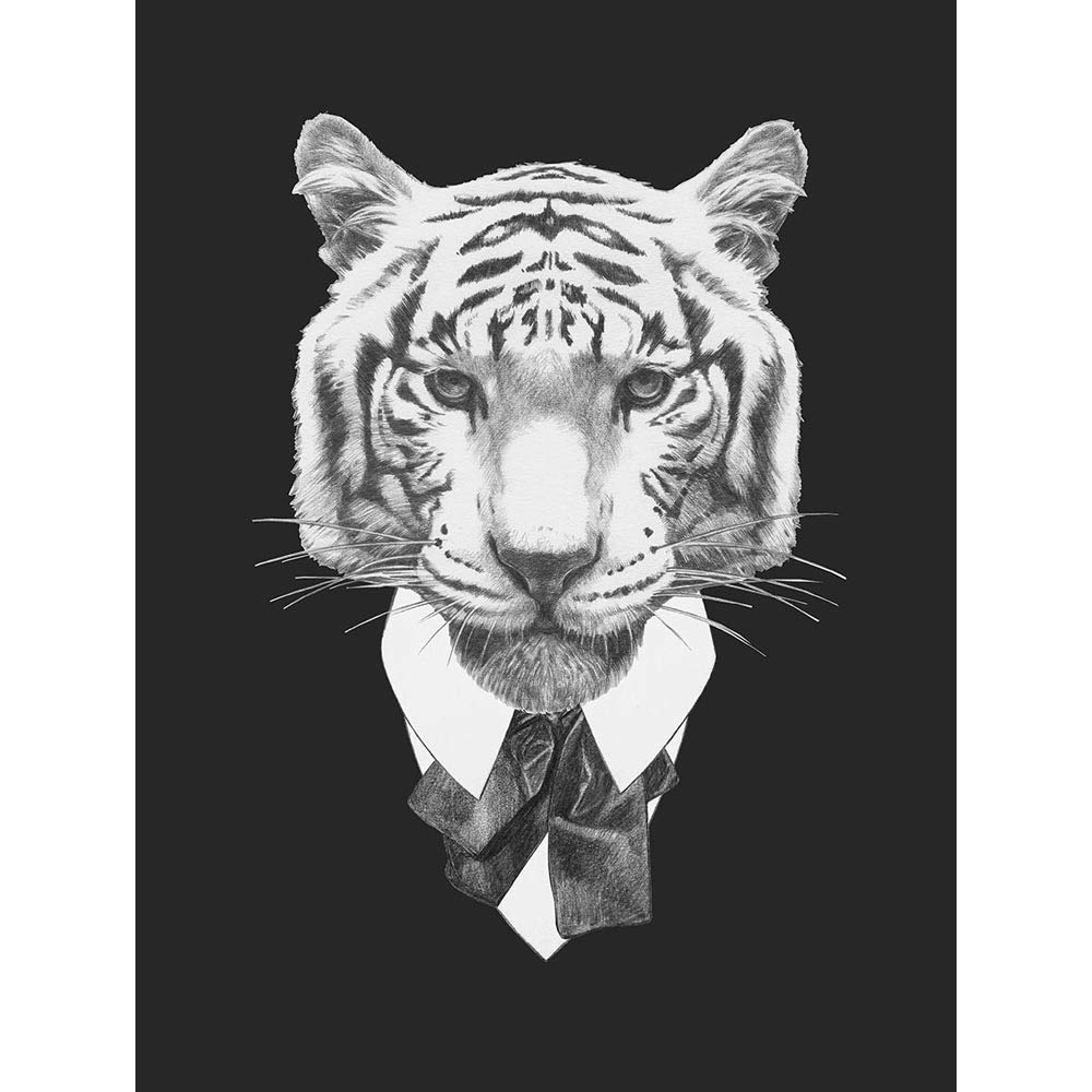 Wee Blue Coo Bow Tie Tiger Drawing Art Print Poster Wall Decor 12X16 Inch