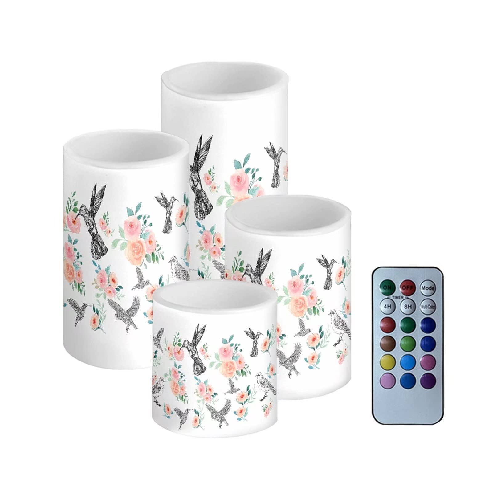 Showudesigns Hummingbirds Rose Flameless Candles Sets,Pack of 4 Flickering Electric Tea Light,Realistic Wax Moving Wick LED Tea Lights for Home/Festival/Wedding Decorative Flower