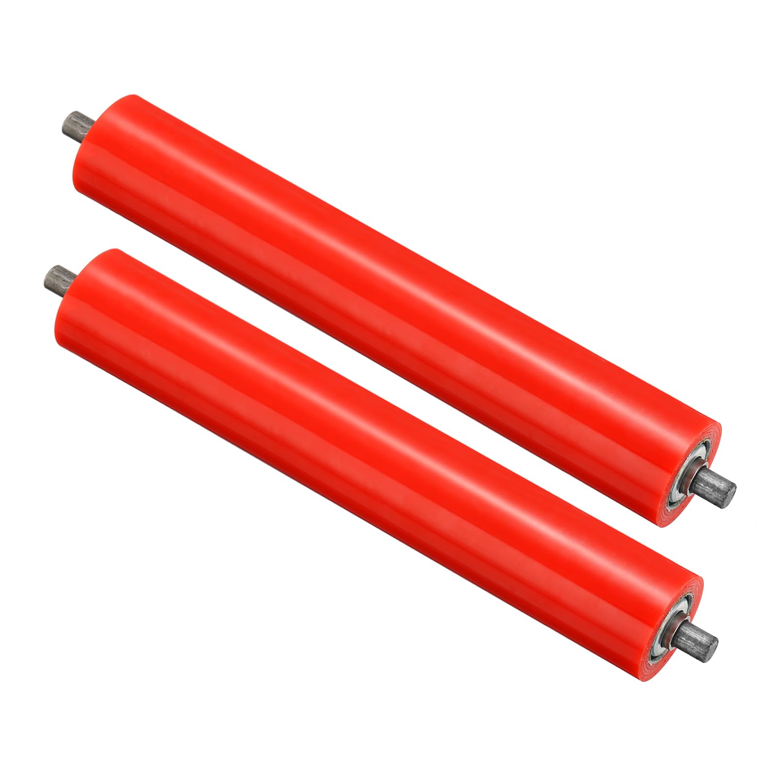 PATIKIL Transportador Poliuretano Recubierto Rodillo 2" Diámetro 11" Longitud, 2 Paquete Inoxidable Acero Transmisión Reemplazo Pieza Galvanizado Extremo, Rojo