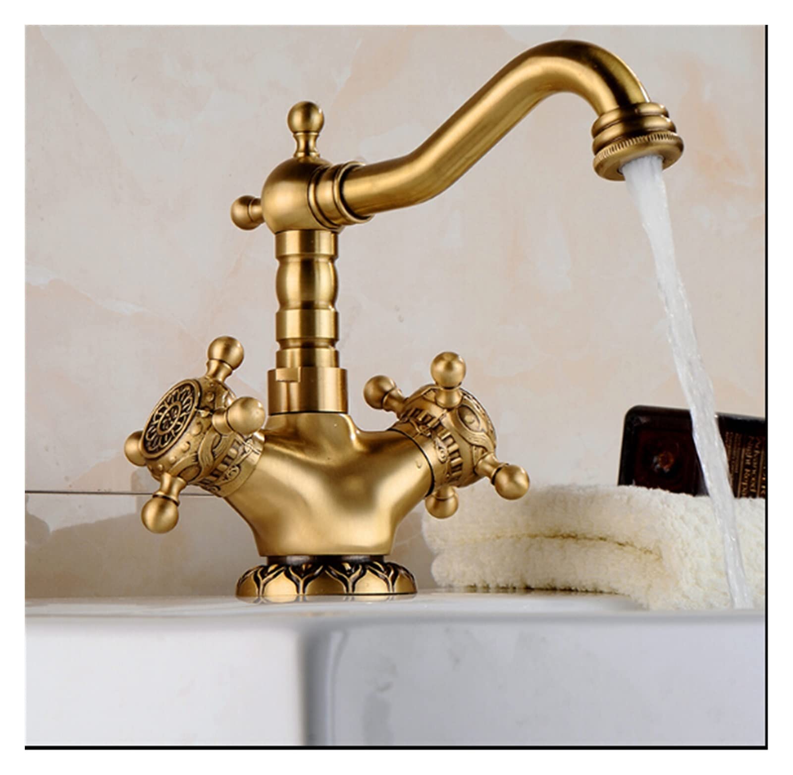 Elastyczny kran Obrotowy, Europejski styl Antique rzeźbione mosiężna bateria łazienkowa Hot and Cold Water Basin Faucet Pojedynczy uchwyt Tap