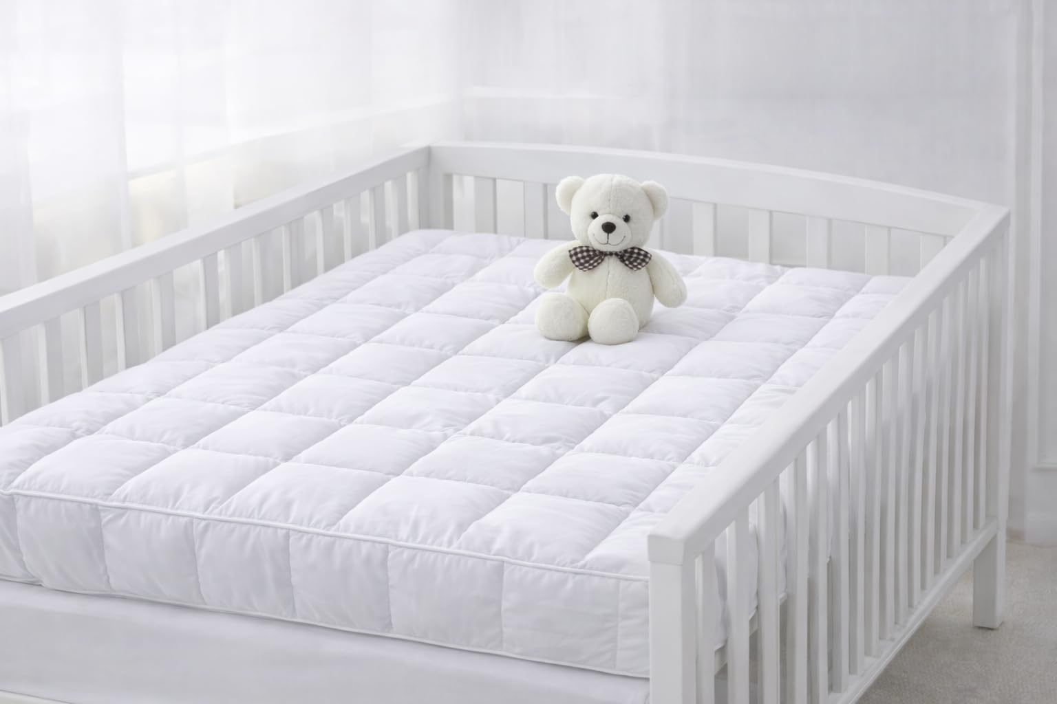 Cot Bed Mattress Topper- Micro Fibre 5cm Thick-Four Sided Deep Elasticized Corner Straps Toddler Size-70x140cm- Box Stitched- Cot bed