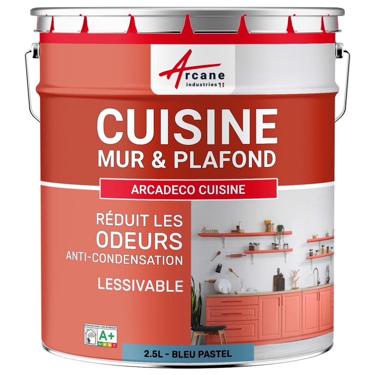 ARCANE INDUSTRIES Peinture cusine lessivable Mur et Plafond | Peinture Anti Odeur & pièce Humide | 29 Couleurs Disponibles : Arcadéco Cuisine - 2.5 L Bleu Pastel - RAL 5024