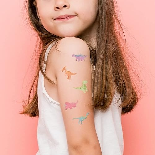 Miniatura 7 de Flash Tattoos Juego variado de tatuajes de dinosaurio para niños | 25 tatuajes temporales envueltos individualmente | Suministros para fiestas de
