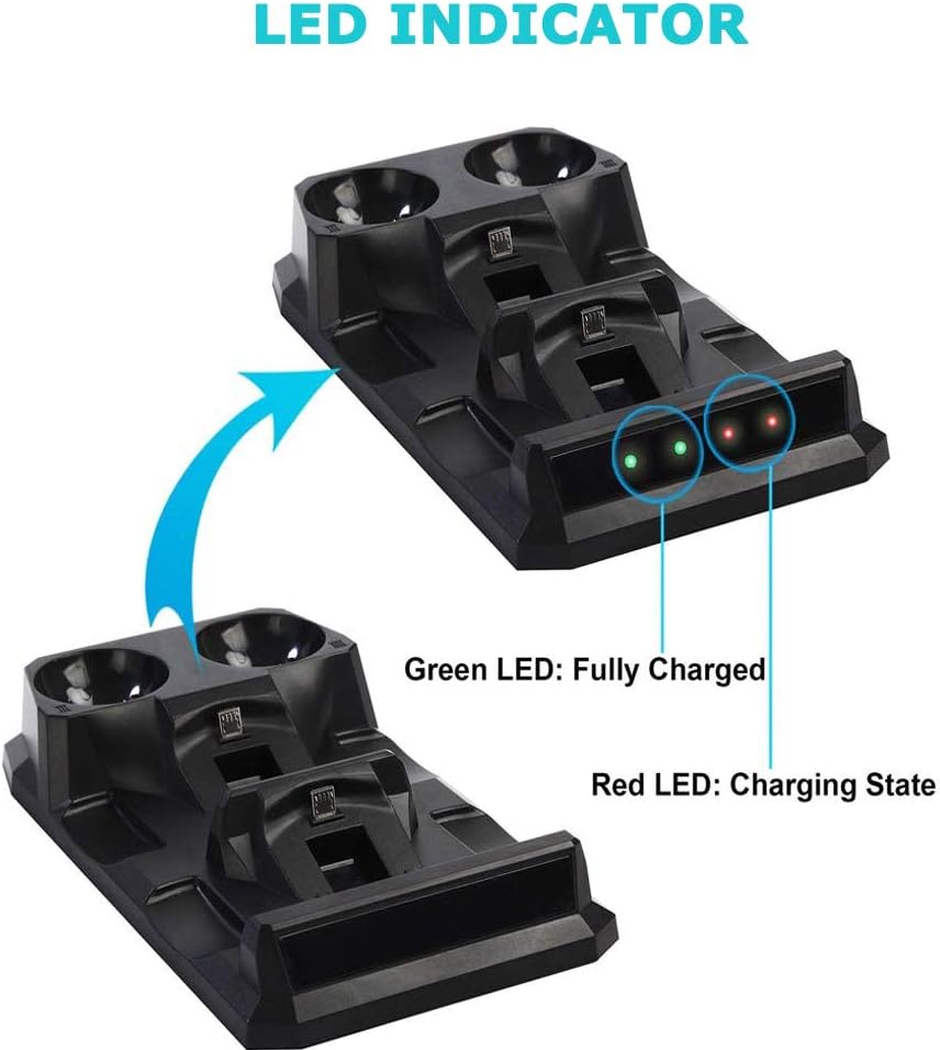 Seetwo Charging Dock Station for PS4 PSVR Controller Charger for PS4 PS Move Motion, 4 in 1 Charging Dock Charger Stand Fast Charging with LED Indicator