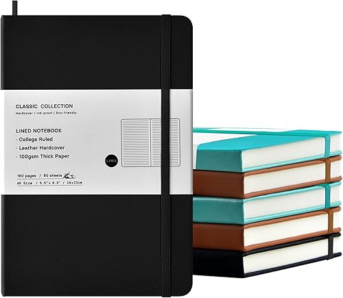 Miniatura 9 de Coopay Paquete de 6 cuadernos clásicos con rayas universitarias, de tapa dura, con forro de piel sintética para oficina, hogar, escuela, negocios,