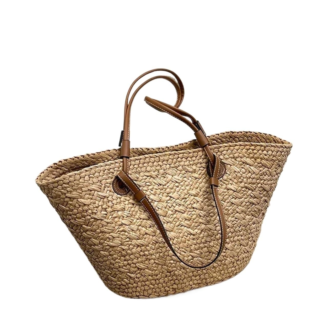sac de plage tissé Sacs de panier tissés en osier d'été, sacs à main rotin for femmes, fourre-tout paille plage fait la, sac bandoulière kaki
