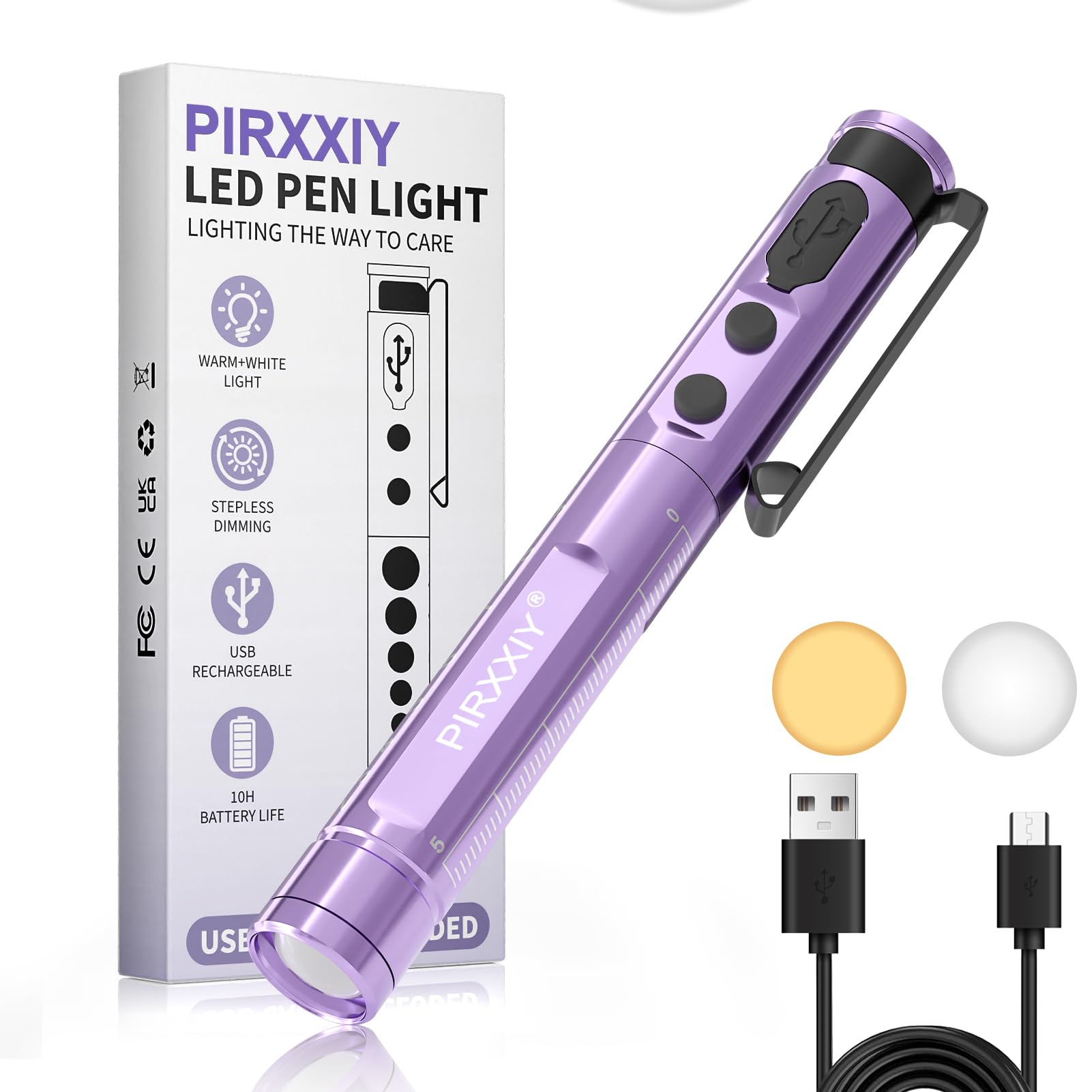 PIRXXIY Pen Light for Nurse, Rechargeable LED Medical PenLight, Warm/Cool White & Stepless Dimming, Portable Medical PenLight for Nurse, Doctor, First