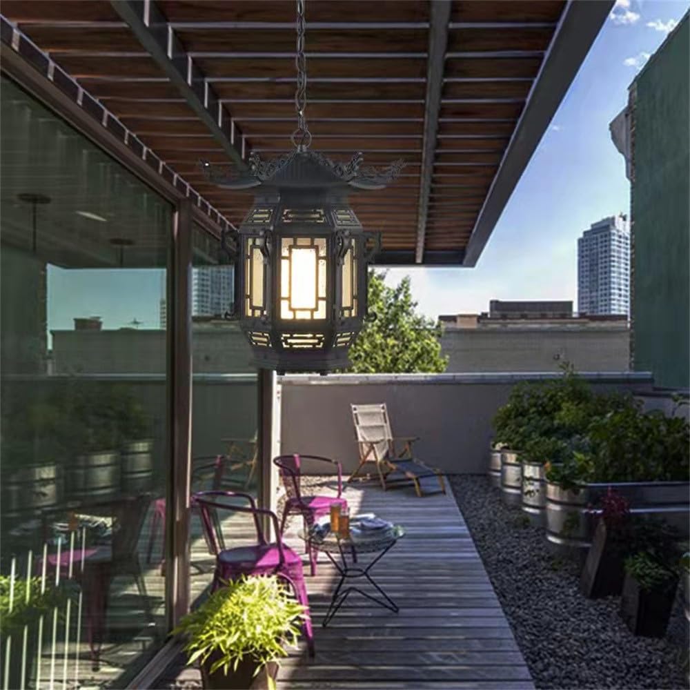KXEcoLife Contemporary LED Outdoor Pendent Lamp Waterproof Art Villa Garden Courtyard Gate Corridor Balcony Chandelier (P D28CM)