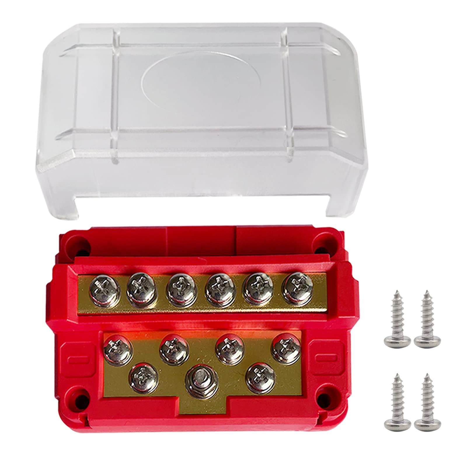 12 Terminals BusBar, Ampper 3.4" Power Distribution Block Battery Brass Bus Bar Junction for Car Rv Truck Marine Boat Audio Amplifier and More (Red)
