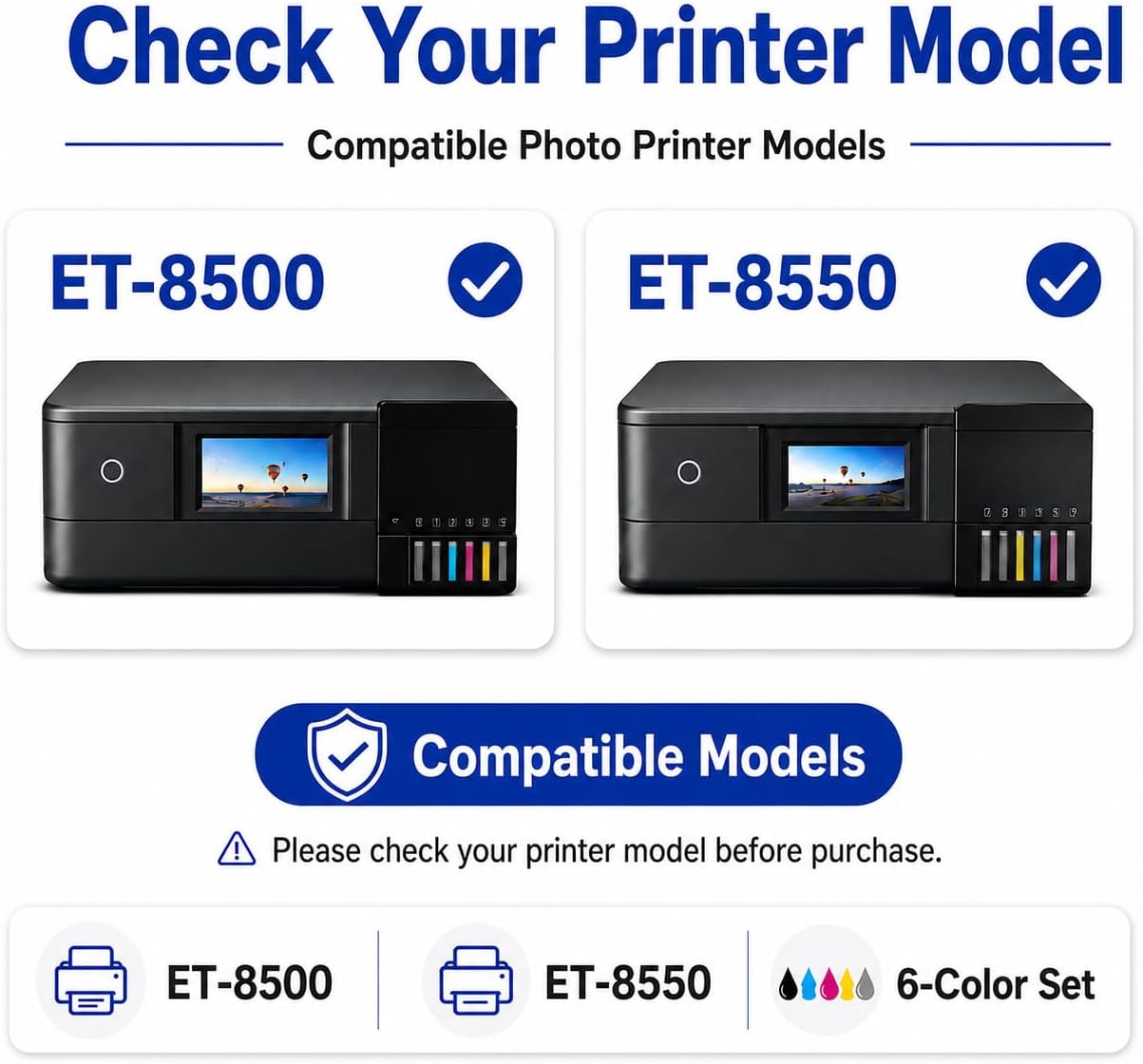 552 Ink Refill Bottles 6 Pack Compatible with Photo ET-8550 ET-8500 Printer, Auto-Stop 552 Ink Replacement, BK PB C M Y GY, Not Sublimation Ink