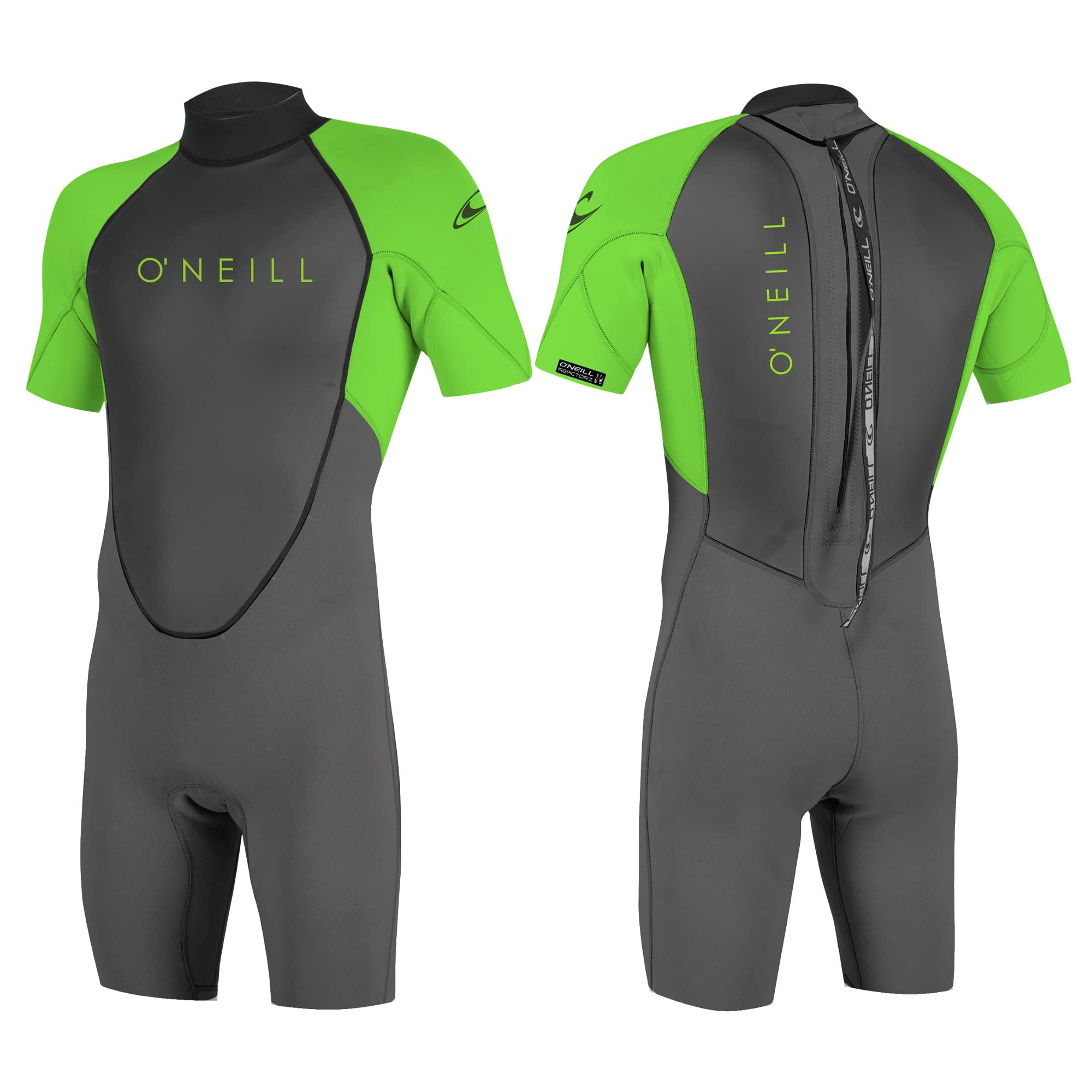 O'Neill Unisex Youth Youth Reactor-2 2mm Back Zip S/S Spring Wetsuit, Graph/Dayglow, 16 UK