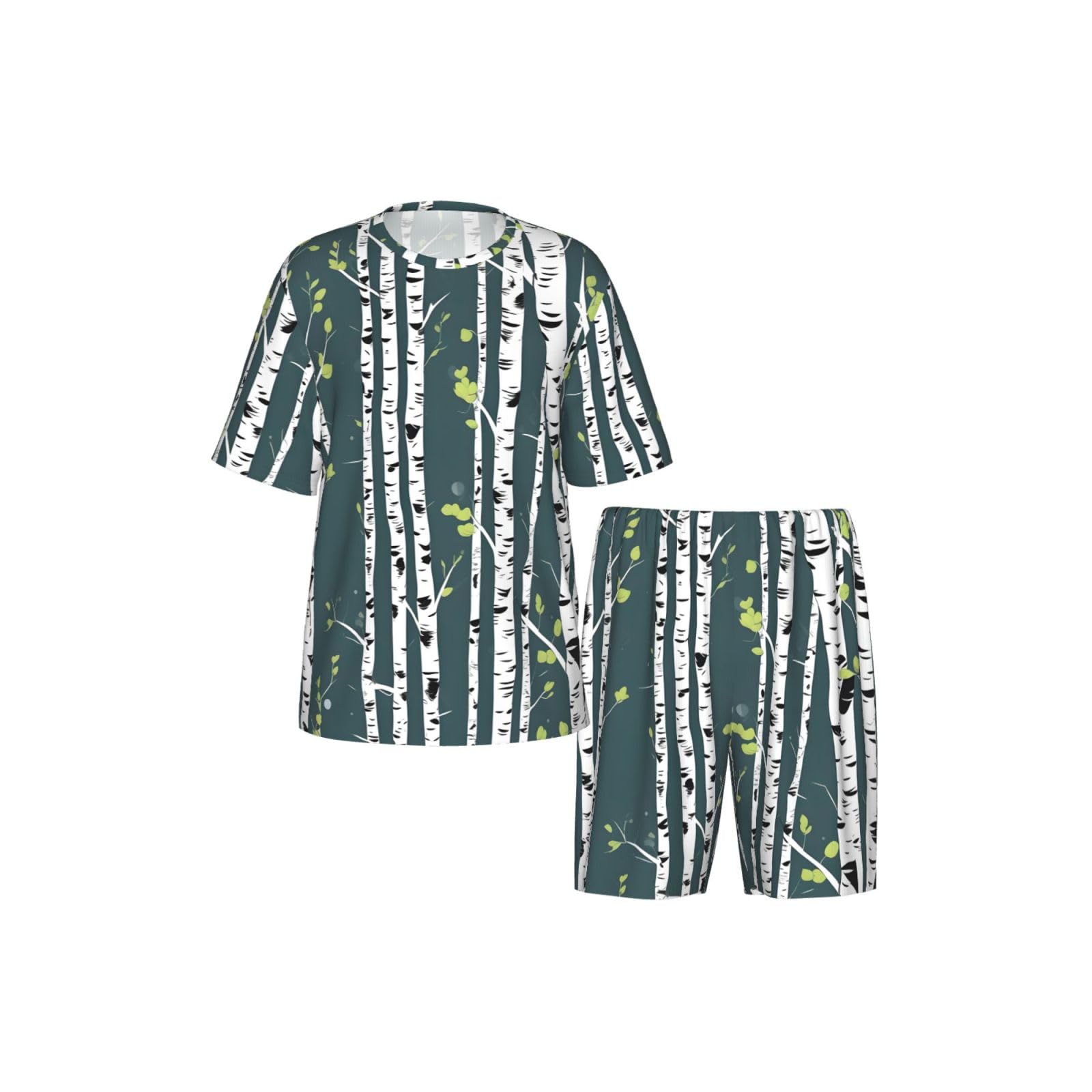 Conjunto de pijama clásico con estampado de árbol de abedul para hombre, pantalones cortos de pijama suaves para hombre, perfecto para las noches de verano