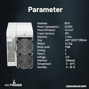 Amazon | Antminer S19 Bitmain Bitcoin Miner 90T 3105W