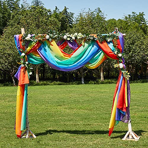 NICETONW Rainbow Window Scarf Valances for Kids Room, Decorative Dreamy Ombre Colorful Bed Canopy Scarfs Voile Sheer Curtain Drapes for Bedroom/Party, W60 x L216, Set of 2