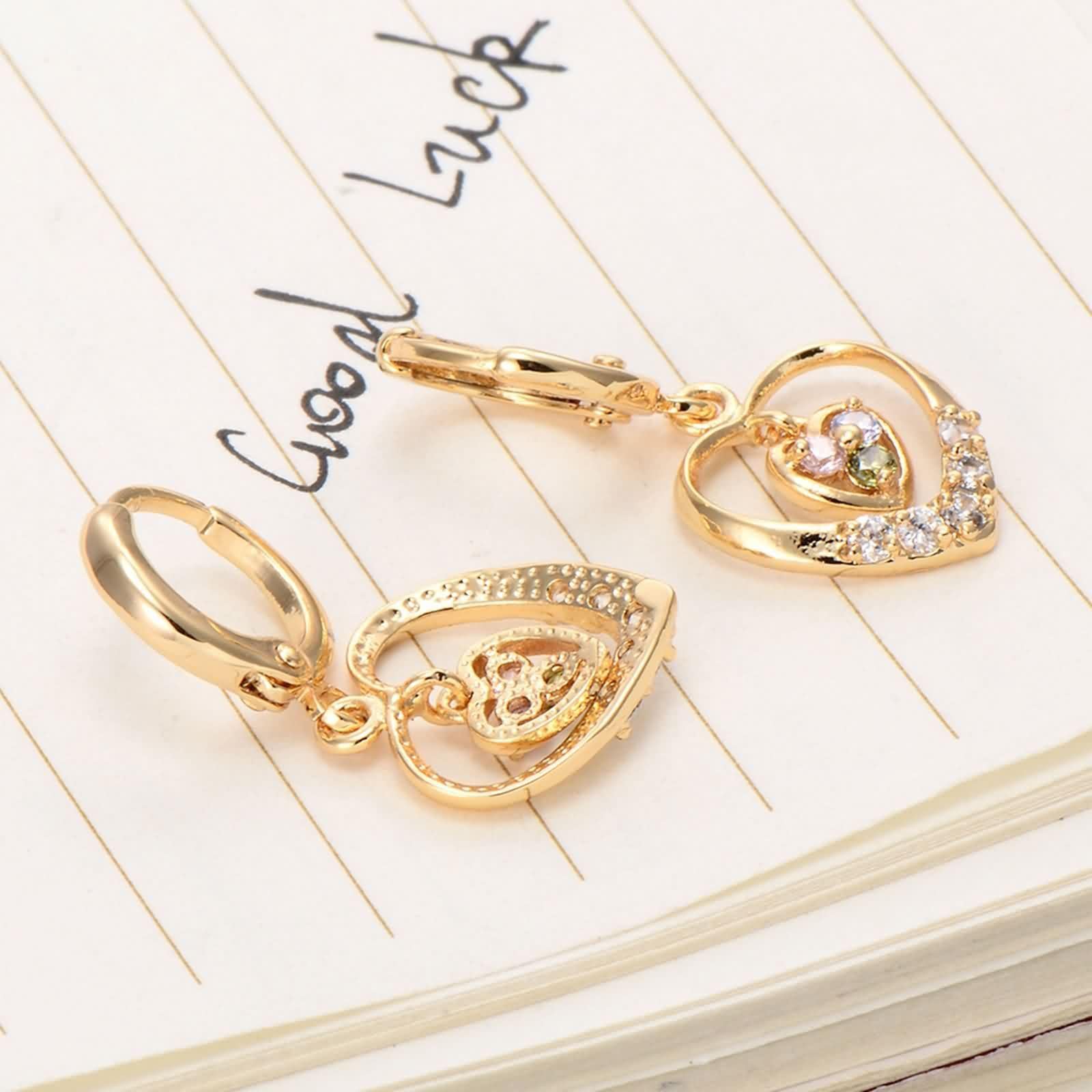 Pendientes Mujer Joven Oro Amarillo 9K Granate Amatista Rojo Morado Verde Redonda con Moissanita Hueco Corazon Pendientes Colgantes