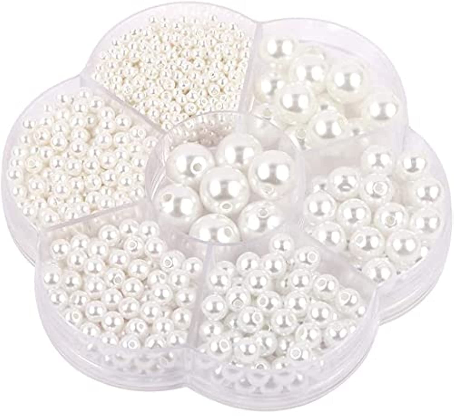 Round Pearls Beads, 1150pcs Satin Gloss Scattered Beads for Bracelets Earrings Necklaces and DIY Crafts White (3/4/5/6/8/10/12mm)