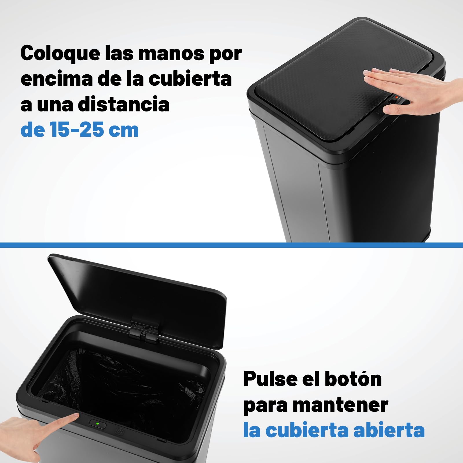 COSTWAY Cubo de Basura Cocina 50 L, Papelera Cocina Inteligente con Sensor de Movimiento Automático, Patas Desmontables, Cubo Basura de Metal de Diseño Elevado, para Cocina, Oficina (Negro)