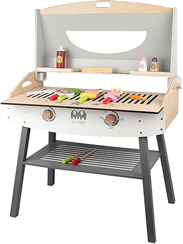 Juego de parrilla de barbacoa de madera, juego de cocina para niñas y niños, ideal para niños de 3, 4, 5 años