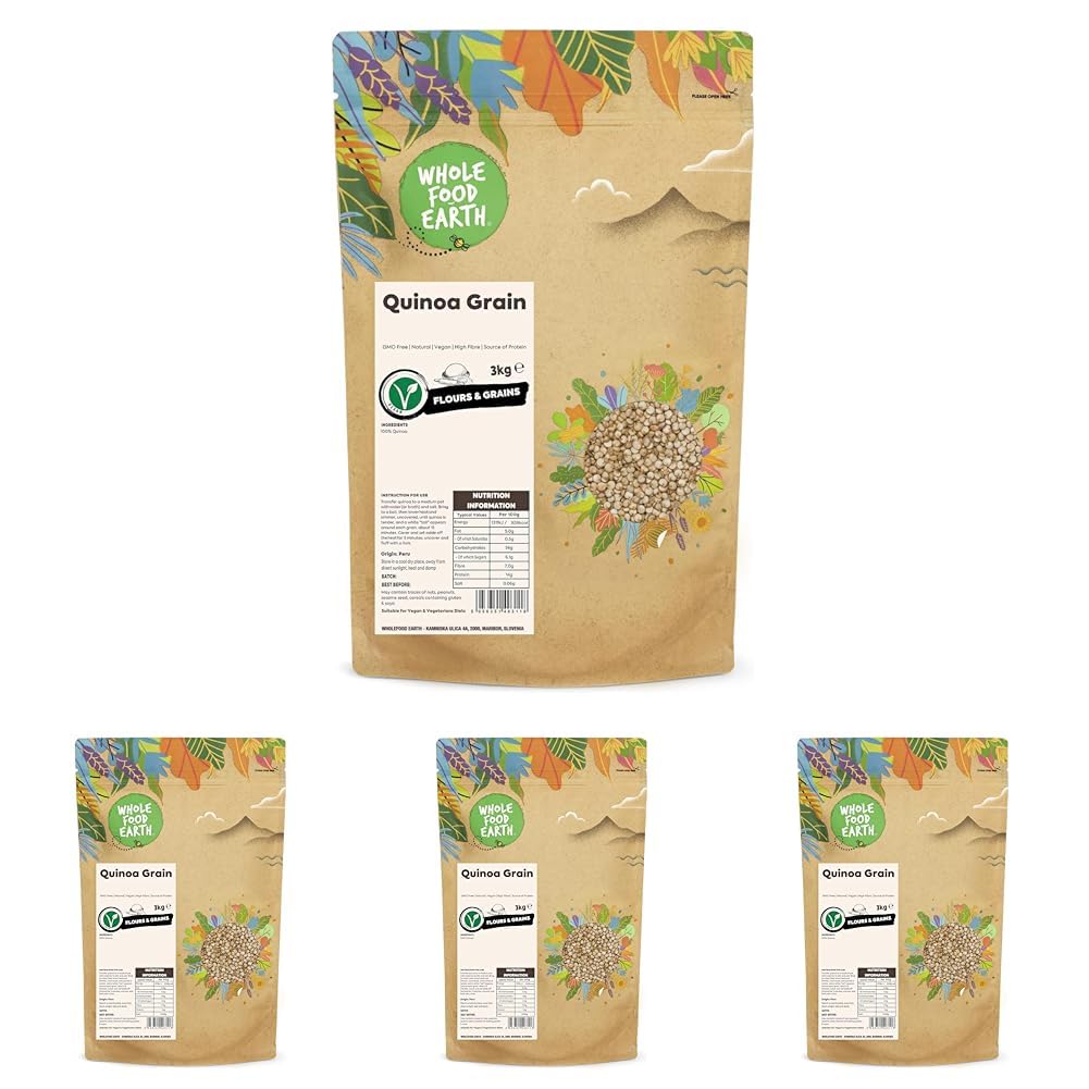 Wholefood Earth Quinoa Getreide - GMO frei - natürlich - vegan - Milchfrei - ohne Zuckerzusatz - 3 kg (Packung mit 4)