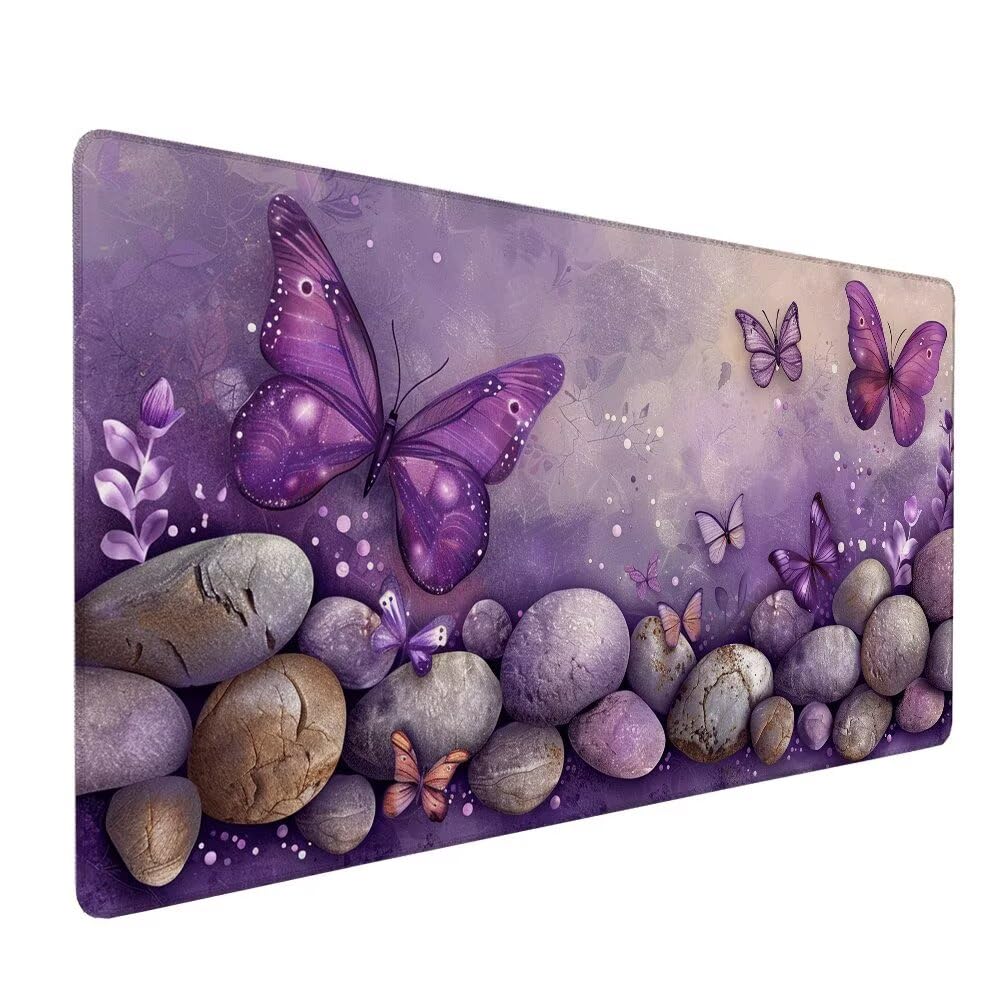 Viola Tappetino Mouse XXL 1000x500x3mm, Gaming Tappetino Mouse Farfalla Mousepad con Base in Impermeabile Gomma Antiscivolo per Tastiera Computer Ufficio Idea Regalo Festa del Papà e Compleanno X-978