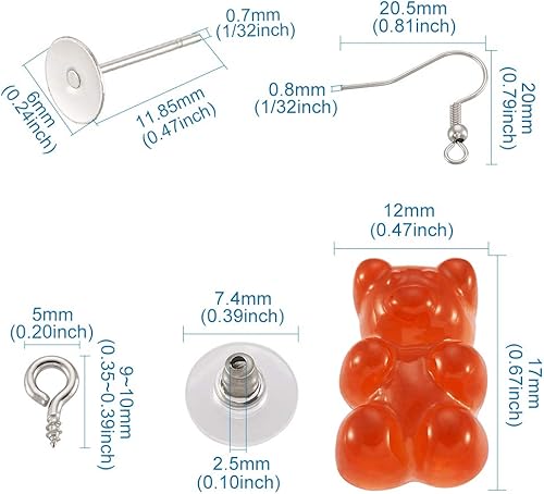 Miniatura 5 de Mega Pet 32 piezas de cabujones de goma de resina, diseño de oso de peluche de dibujos animados con parte trasera plana y aretes colgantes para