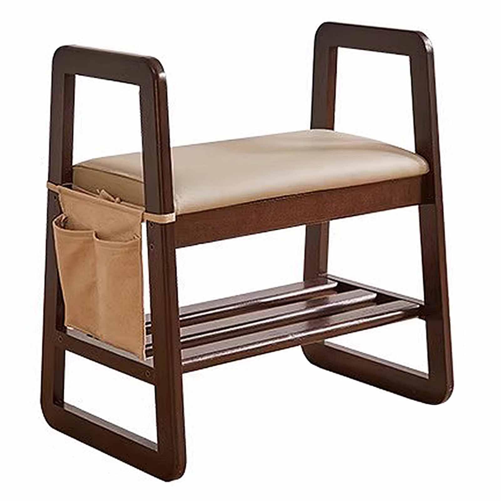 Rangement à chaussures en bois massif avec assise en similicuir haut de gamme