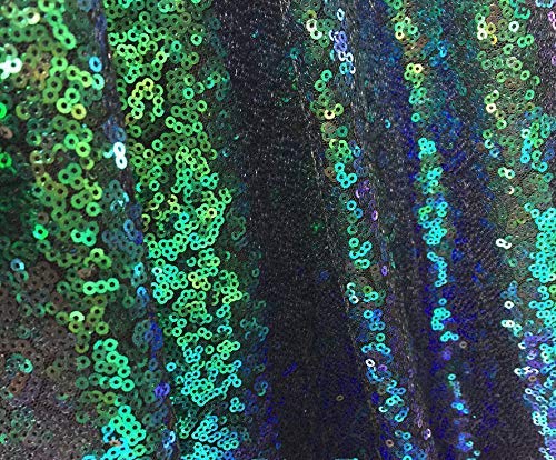 HomeBuy 3mm MINI Sequin Fabric Material, 2 way stretch for wedding, dress, backdrop sparkling or matte sequins/ 130cm wide / 14 colours (sold by the metre) (Iridescent Green)