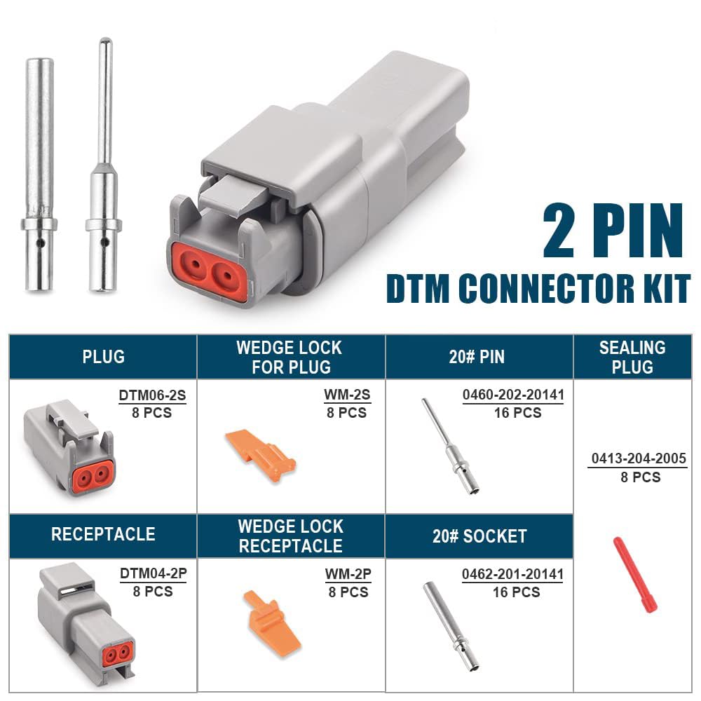 MACHSWON 2 Pin 8 Sets Waterproof Electrical Wire Connectors with Size 20 Solid Contacts 20-22AWG 16 works ST6330-201 Deutsch DTM Automotive Electrical Connectors Kit for Truck - Image 3