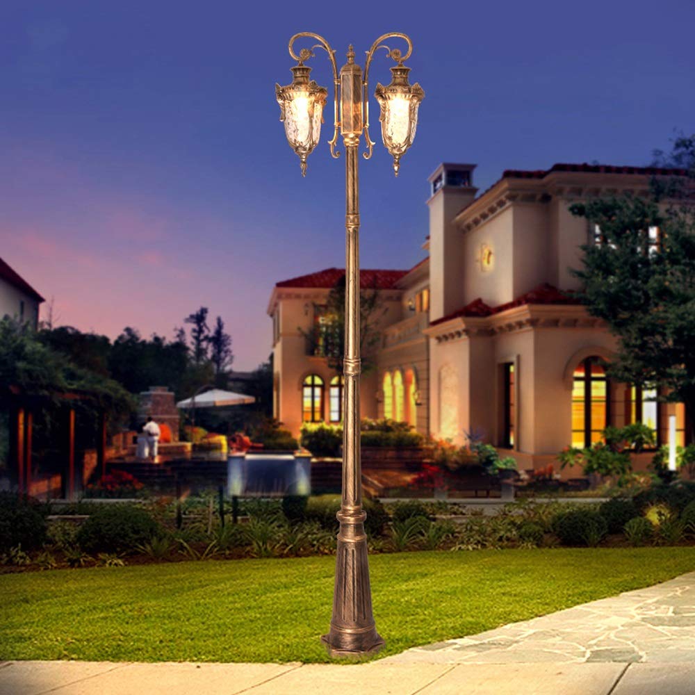 Farola de Poste Alto para Calle, E27, 2 Luces, Exterior, Estilo Vintage, para Camino, de Cristal, IP54, Resistente al Agua, de Aluminio Fundido a presión, para jardín o p,Height 2.4m