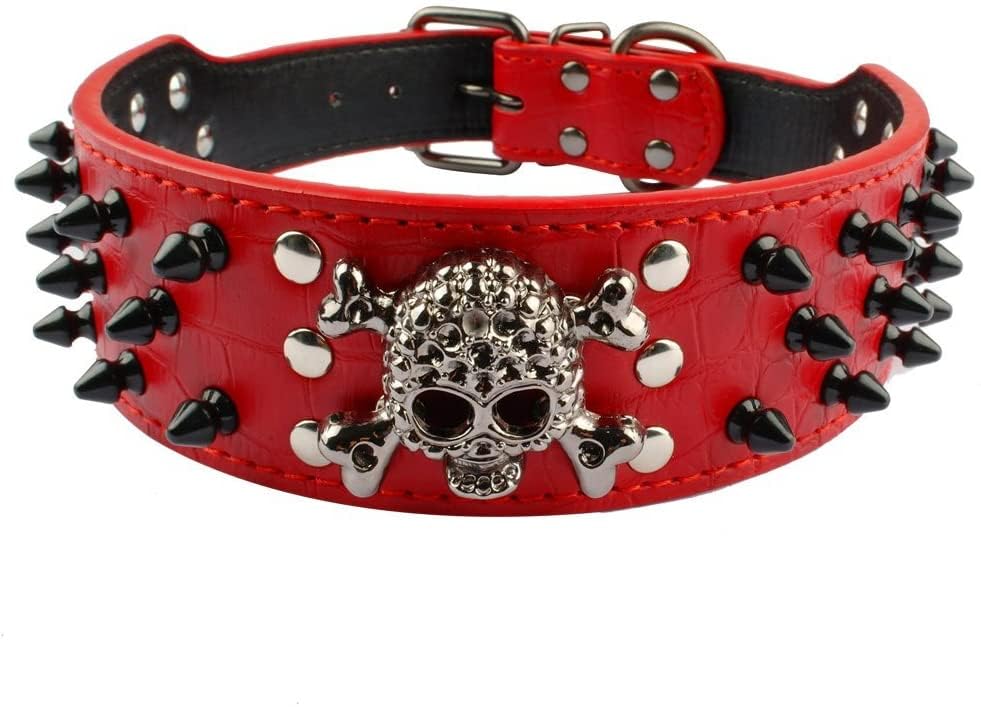 haoyueer Spiked Studded Dog Collar - Stylish Leather Dog Collars - 2 Inch Width Fit Medium & Large Dogs - Pitbull Mastiff Labrador Boxer Rottweiler