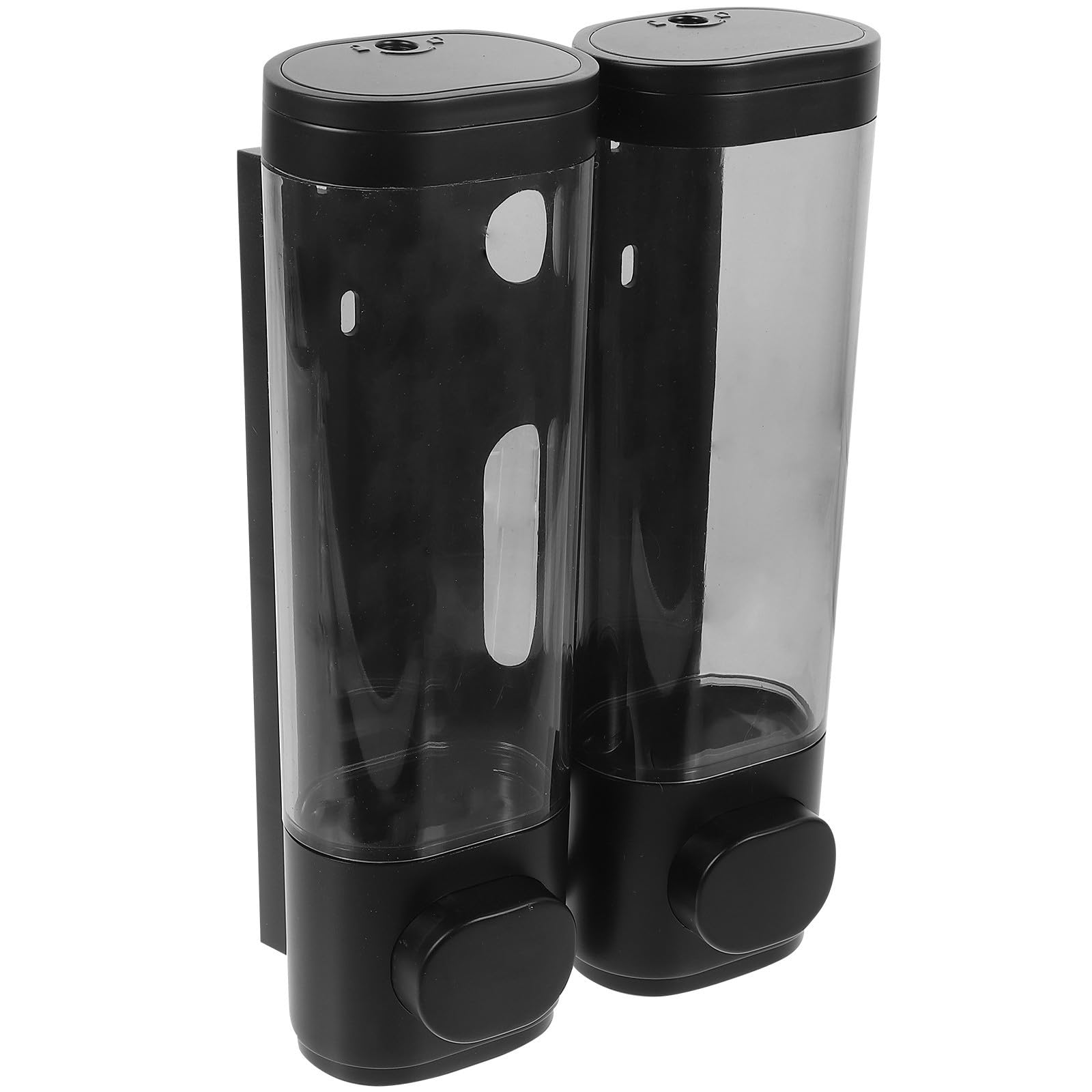 BESTOYARD Dispensador de Jabón Colgante, Dosificador de Loción de Pared, 300ml, Plástico, Negro, sin Perforaciones, Bomba Suave para Champú y Lociones, Restaurantes y Hospitales