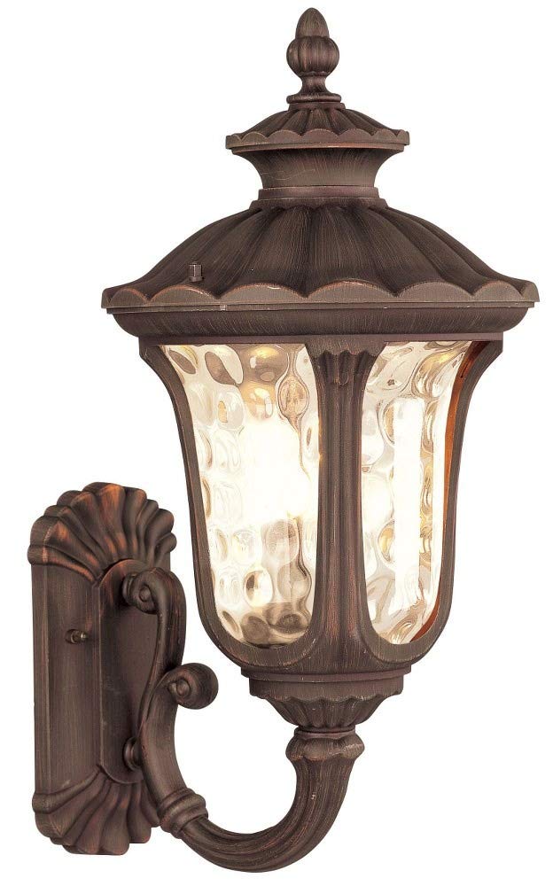 Livex Lighting 7656-58 Outdoor Wall Lantern with Hand Blown Light Amber Water Glass Shades, Imperial Bronze