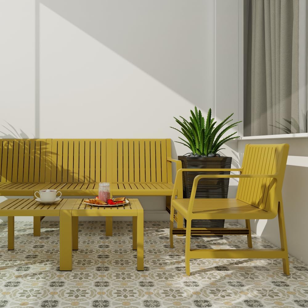 5-Piece Indoor/Outdoor Furniture Set - 3-Seater Sofa,2 Chairs & 2 Coffee Tables Waterproof PP Material - Easy Assembly Patio Conversation Set
